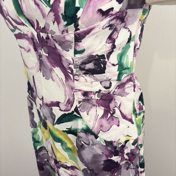 Adrianna Papell Womens 12 Purple Yellow White Floral Print Dress Cotton Blend - Picture 3 of 7